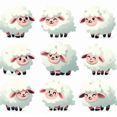Sheep collection. Cute cartoon sheeps. Vector illustration.のイラスト素材