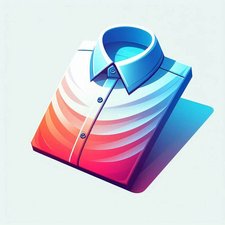 Illustration of a folded shirt in blue and orange colors on a white backgroundのイラスト素材