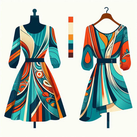 Fashionable women's dress on a mannequin. Vector illustration.のイラスト素材