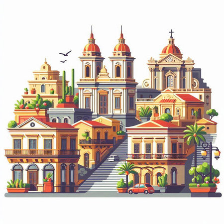 Vector illustration of the famous old city of Goa, India.のイラスト素材