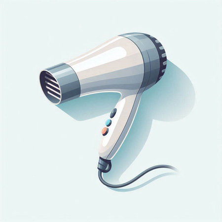 Hair dryer on a blue background. Vector illustration in cartoon style.のイラスト素材