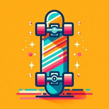 Skateboard icon. Vector illustration in flat style. Isolated on orange background.のイラスト素材