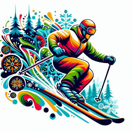 Vector illustration of skier skiing in the mountains. Winter sports.のイラスト素材