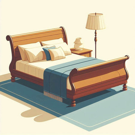 Bedroom furniture. Vector illustration of a bed with pillows.のイラスト素材