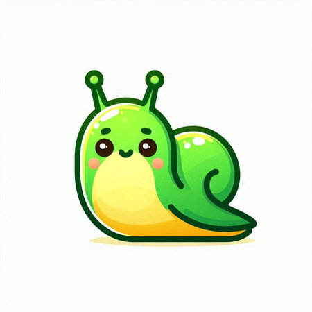 Cute cartoon green snail isolated on white background. Vector illustration.のイラスト素材
