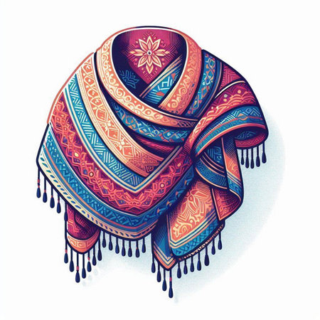 Colorful hand drawn scarf with ethnic ornaments. Vector illustration.のイラスト素材