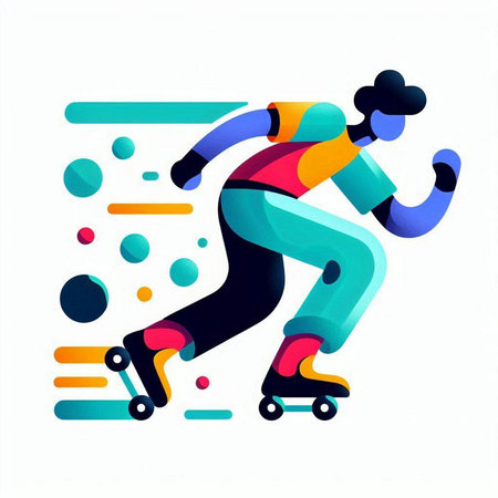 Roller skating vector illustration. Colorful background with people silhouettes.のイラスト素材