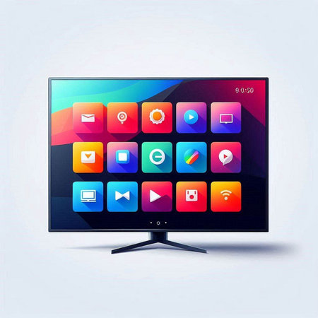 Modern computer monitor with colorful application icons on it. Vector illustration.のイラスト素材