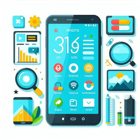 Smartphone with different application icons. Modern flat design vector illustration.のイラスト素材