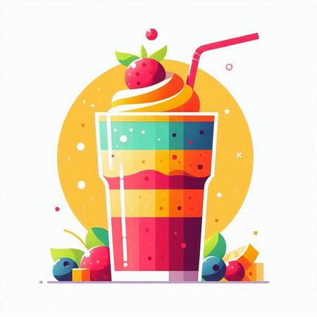 Colorful smoothie in a glass with a straw. Vector illustration.のイラスト素材