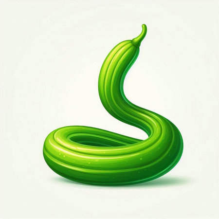 Illustration of green cucumber in shape of letter S on white backgroundのイラスト素材