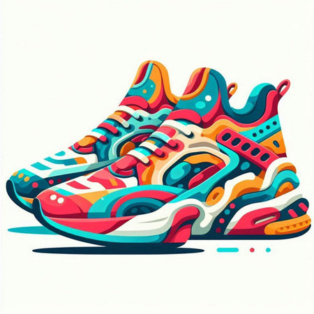 Vector illustration of colorful sneakers. Isolated on a white background.のイラスト素材