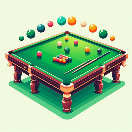 Billiard table with balls, top view. Vector illustration in retro styleのイラスト素材