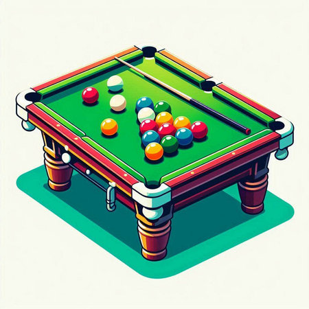 Billiard table with balls and cue. Vector illustration in retro style.のイラスト素材