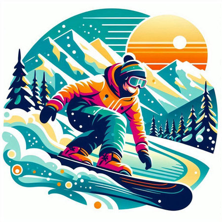 Snowboarder on the background of the mountains. Vector illustration.のイラスト素材