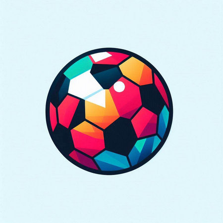 Colorful soccer ball on blue background. Hand drawn vector illustration.のイラスト素材