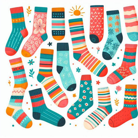 Set of socks with different patterns. Vector illustration in cartoon style.のイラスト素材