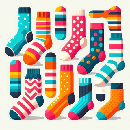 Set of colorful socks isolated on a white background. Vector illustration.のイラスト素材