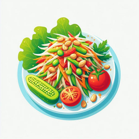 Papaya salad in a plate. Vector illustration of papaya salad.のイラスト素材