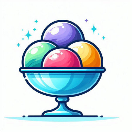 Ice cream in ice cream bowl. Sweet dessert. Vector illustration.のイラスト素材