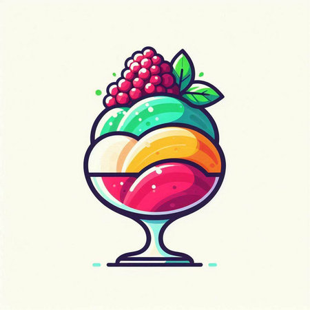 Colorful ice cream with berries in a glass. Vector illustration.のイラスト素材