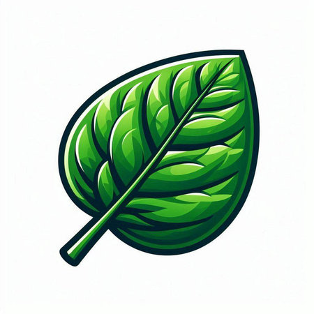 Illustration of a green leaf icon isolated on a white background.のイラスト素材