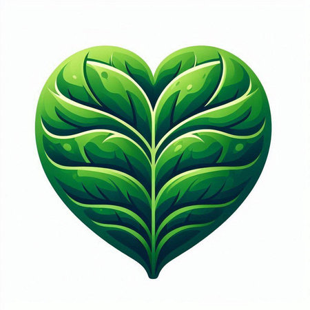Green leaf in heart shape isolated on white background. Vector illustration.のイラスト素材
