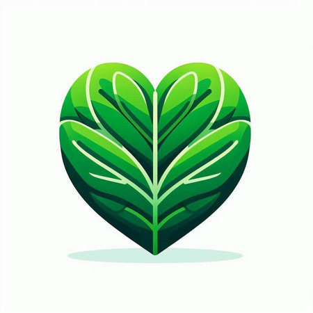 green heart with leaves isolated on a white background. vector illustration.のイラスト素材