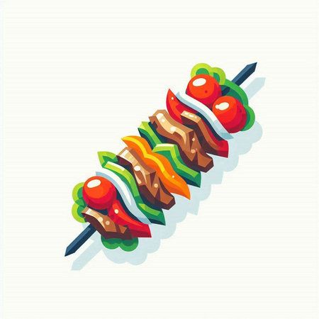 Shish kebab on a skewer. Vector illustration.のイラスト素材