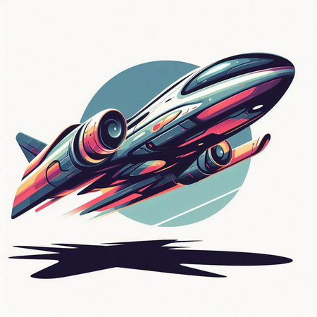 Futuristic spaceship isolated on white background. Vector illustration in retro styleのイラスト素材