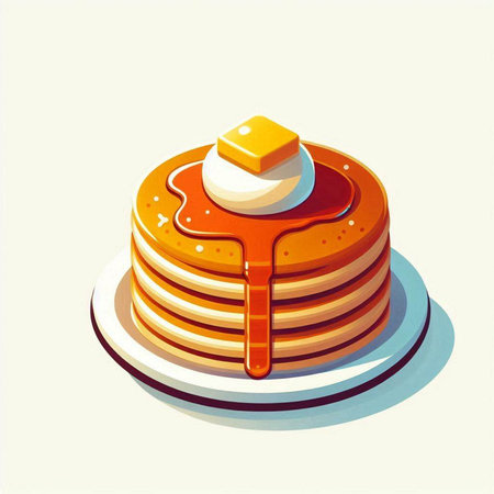 Illustration of a stack of pancakes with syrup on a white backgroundのイラスト素材