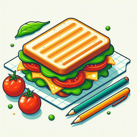Sandwich with vegetables and cheese. Vector illustration in cartoon style.のイラスト素材