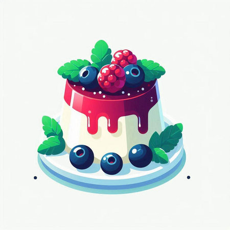 Panna cotta with fresh berries and jam. Vector illustration.のイラスト素材