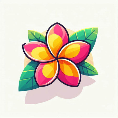 Illustration of frangipani flowers with leaves, vector illustrationのイラスト素材