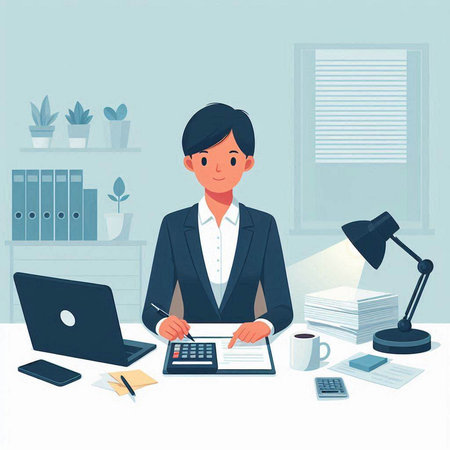 Businessman working in office. Vector illustration in flat style. Businessman working in office.のイラスト素材