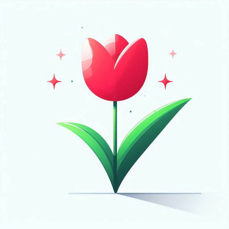 Red tulip with green leaves on a light background. Vector illustration.のイラスト素材