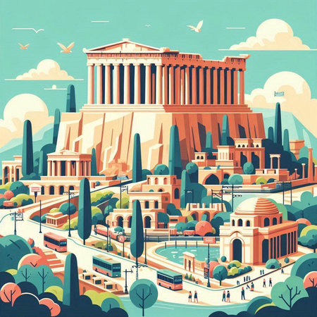 Athens, Greece - famous landmark. Vector illustration in flat styleのイラスト素材