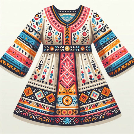 Dress with ethnic pattern. Vector illustration. Design element for poster, card, banner, flyer.のイラスト素材