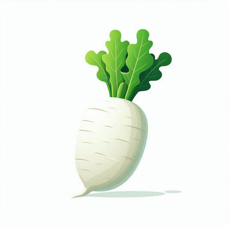 White radish with green leaves isolated on white background. Vector illustration.のイラスト素材