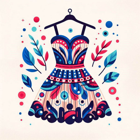 Dress on a hanger with floral pattern. Vector illustration.のイラスト素材