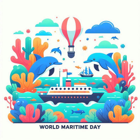World Maritime Day banner. Flat illustration of World Maritime Day vector banner for web designのイラスト素材