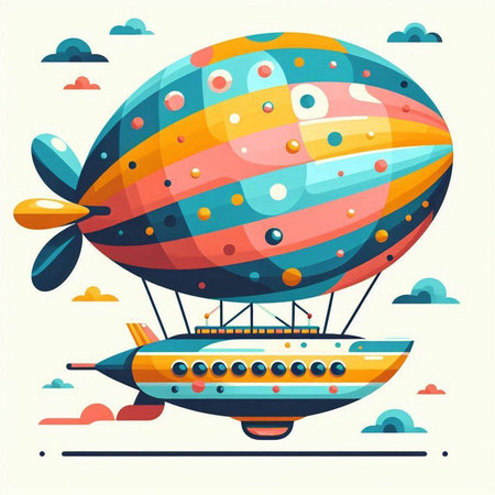 Airship in the sky. Colorful cartoon illustration. Vector illustrationのイラスト素材