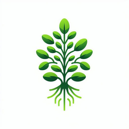 Green leaves with roots on a white background. Vector illustration for your design.のイラスト素材