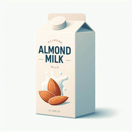 Almond milk in a carton box. Vector illustration on white background.のイラスト素材