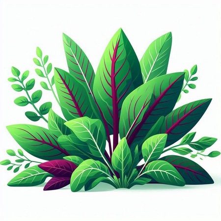 Illustration of a green and purple leaves on a white background.のイラスト素材