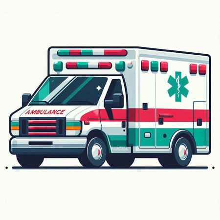 Ambulance car isolated on white background. Flat style vector illustration.のイラスト素材