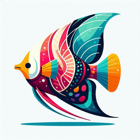 Vector colorful fish illustration on white background. Hand drawn stylized fish.のイラスト素材