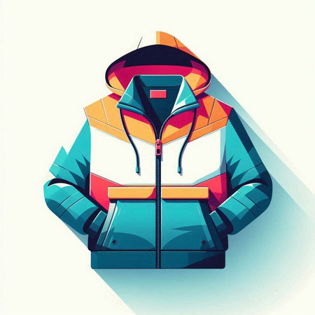 Winter sports jacket with hood and visor. Colorful vector illustration.のイラスト素材