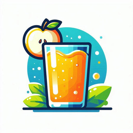 Orange juice in a glass with a slice of apple. Vector illustrationのイラスト素材