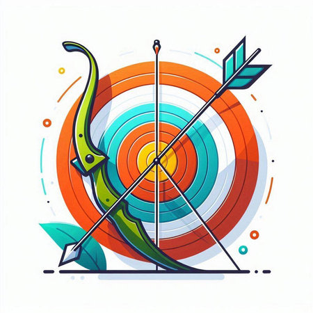 Archery target and arrows on colorful background. Vector illustration in flat style.のイラスト素材